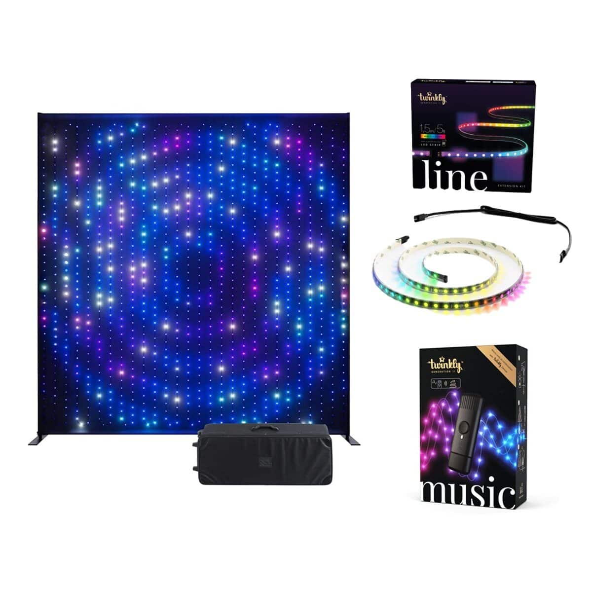 Twinkly - 3-in-1 Gaming Vibes Lighting Bundle w/ Pixel Art Squares, Light Strip & Pearl Twinkle Lights - Multicolor