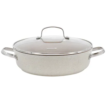 Front. Korkmaz - Korkmaz Granita 3.5 Liter Aluminum Nonstick Low Casserole in Tan - Tan.