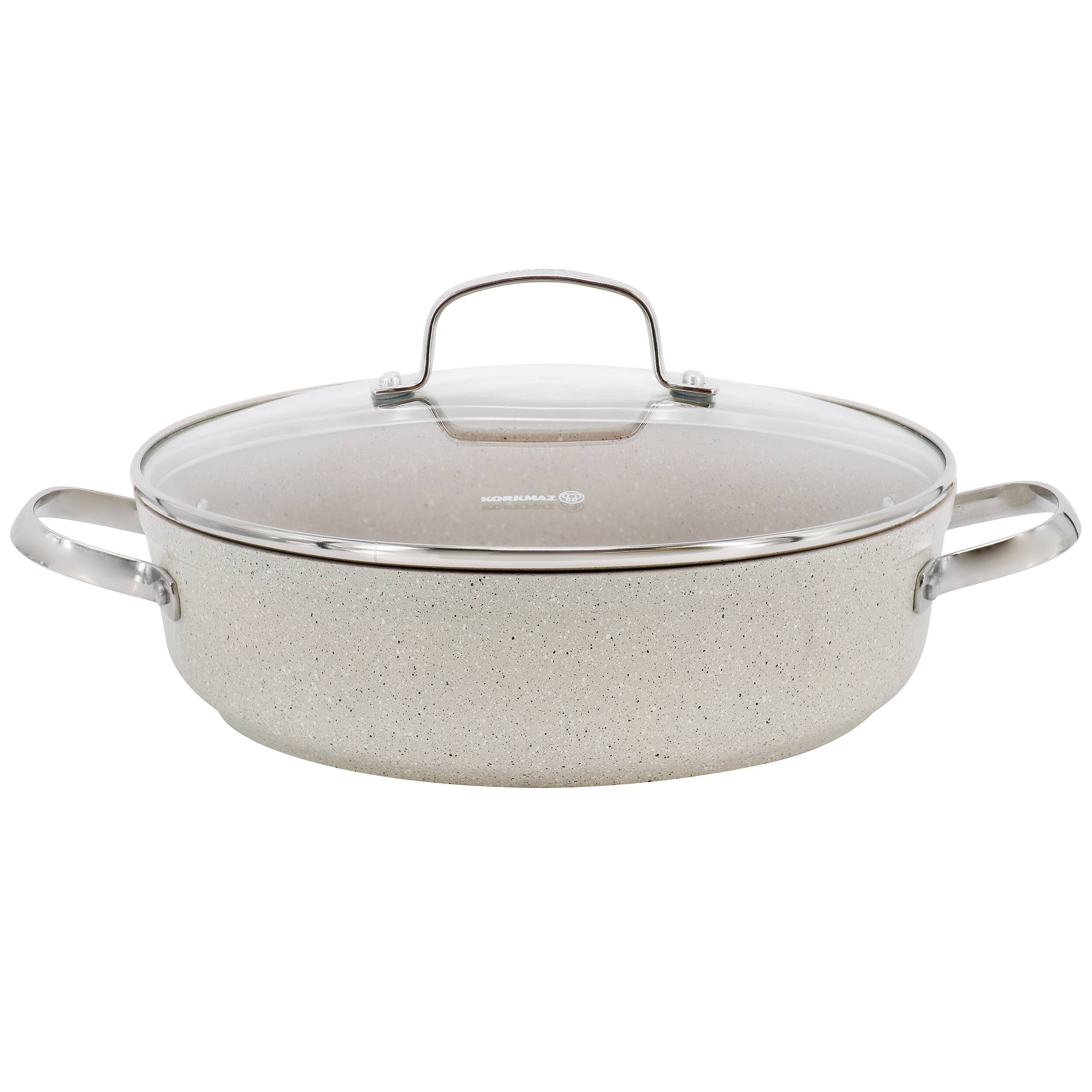 Front. Korkmaz - Korkmaz Granita 3.5 Liter Aluminum Nonstick Low Casserole in Tan - Tan.