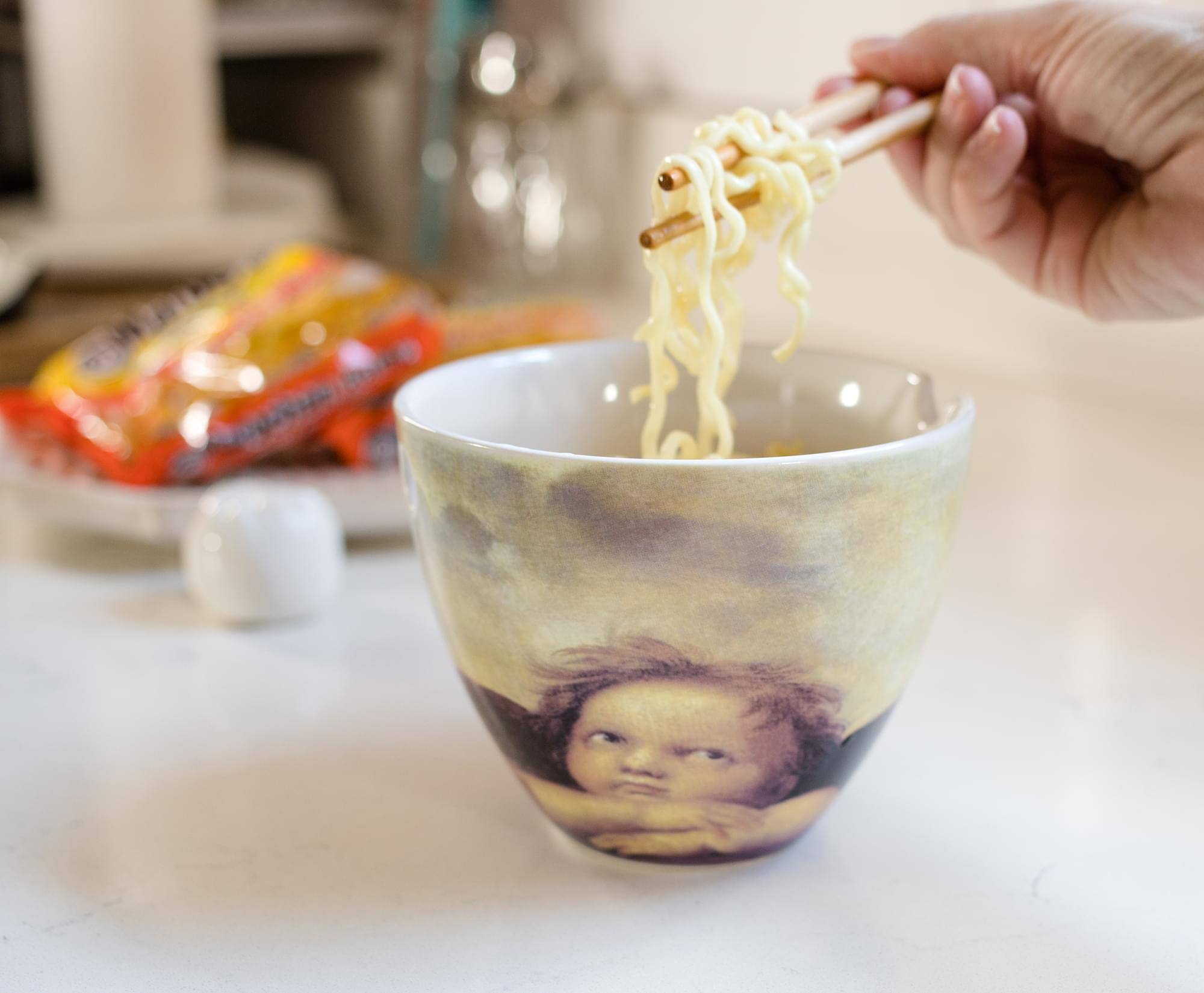 Alt View 2. Boom Trendz - Bowl Bop Cherub Fine Art Japanese Dinner Set | 16-Ounce Ramen Bowl, Chopsticks - Brown.