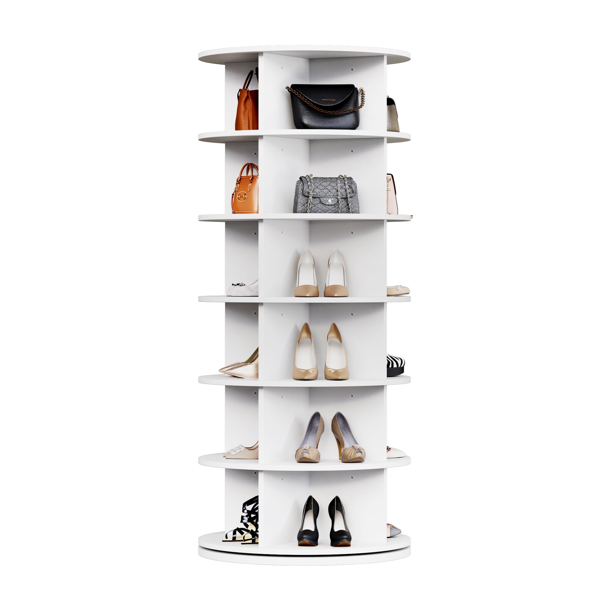 Acekool - 6-Tier Round Rotating Shoe Tower, 360° Spinning Shoe Organizer Stand with Large Capacity, Space-Saving Shoe Storage - White