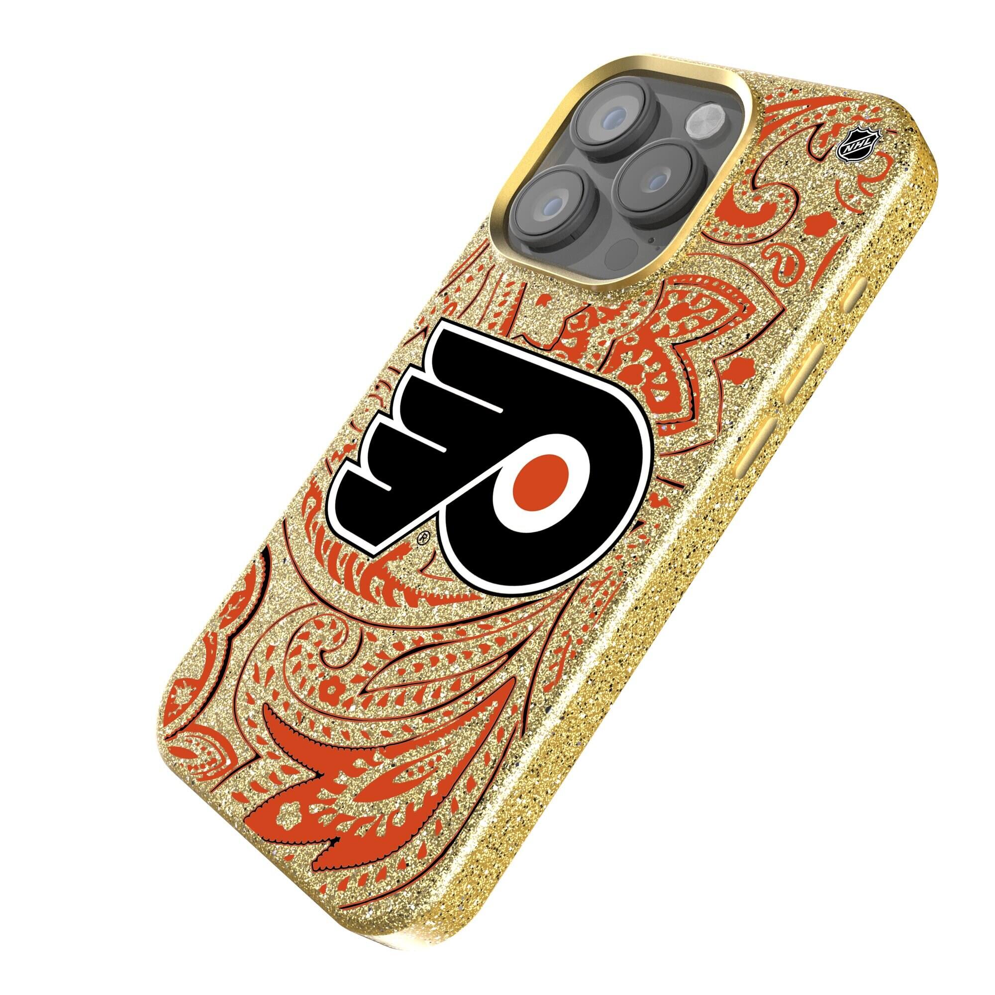 Alt View 1. Keyscaper - Gold Philadelphia Flyers Paisley Bling iPhone Case - 16 Pro - Gold.