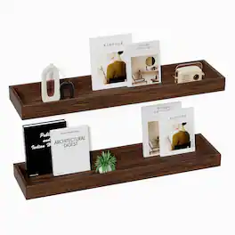 BOMEDA - 2 Pack 24 in Floating Shelves, Wooden Wall Shelf for Bedroom Living Room Kitchen, Bathroom Shelves with Raised Lip - Walnut-like