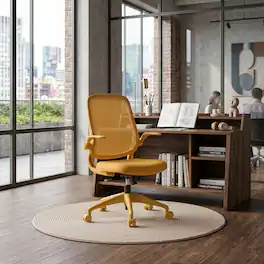 Forest'nSky - Modern Ergonomic Office Chair – BIFMA Certified, 3D Flipping Arms, Fabric High-Back Executive Desk Chair - Yellow