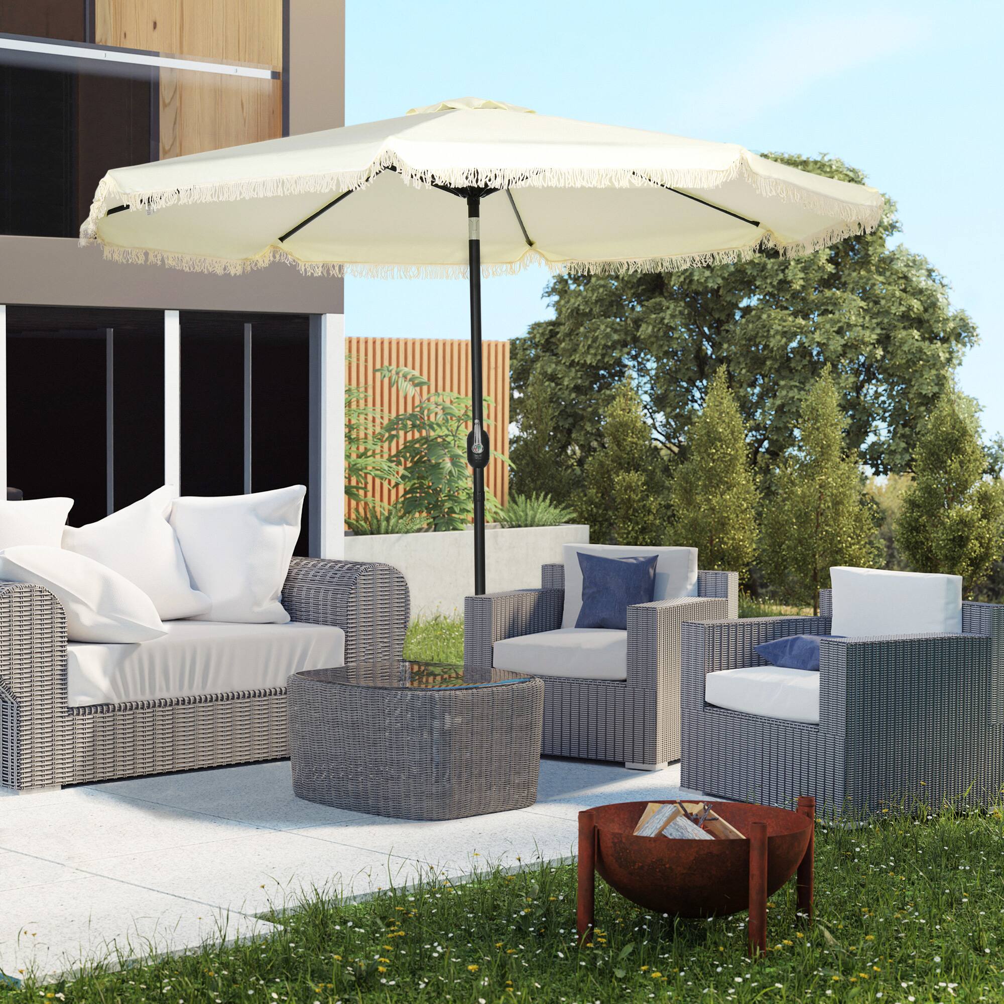 Alt View 1. Outsunny - Patio Umbrella with Push Button Tilt and Crank Outdoor Double Top Market Umbrella - Cream White.