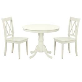 FurniFact - Wood Round Kitchen Table & Chairs 3-Piece - Linen White