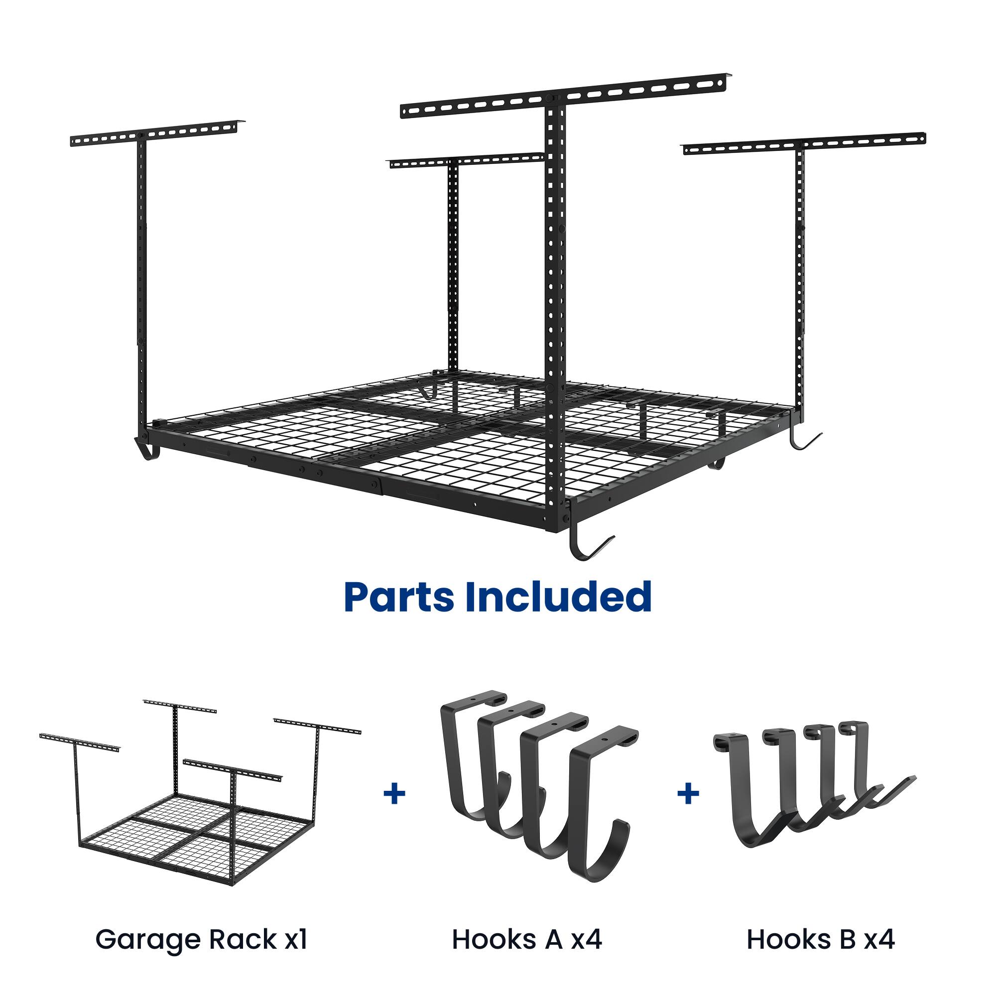 Parts Included

- Garage Rack x1
- Hooks A x4
- Hooks B x4