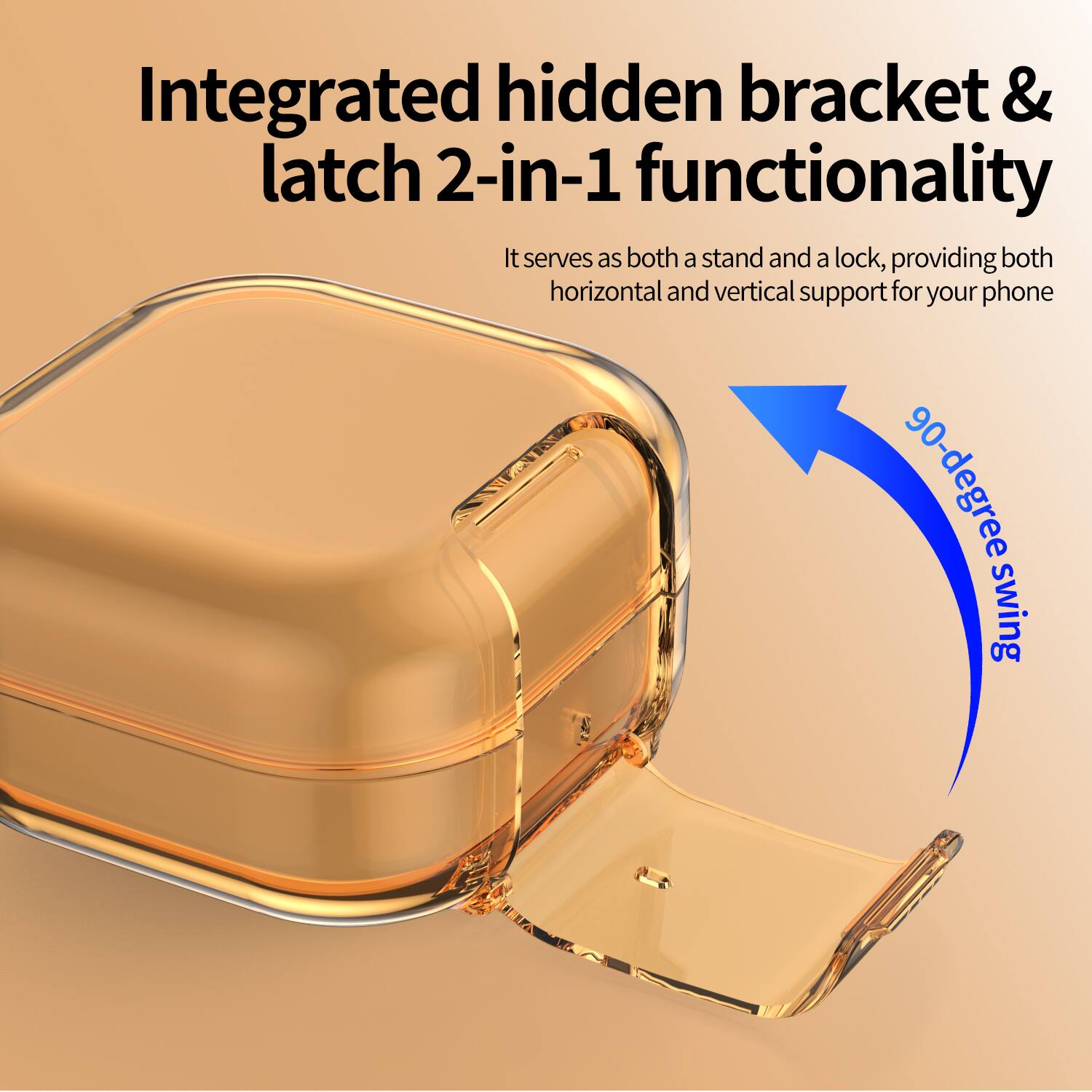 Integrated hidden bracket & latch 2-in-1 functionality

It serves as both a stand and a lock, providing both horizontal and vertical support for your phone

90-degree swing