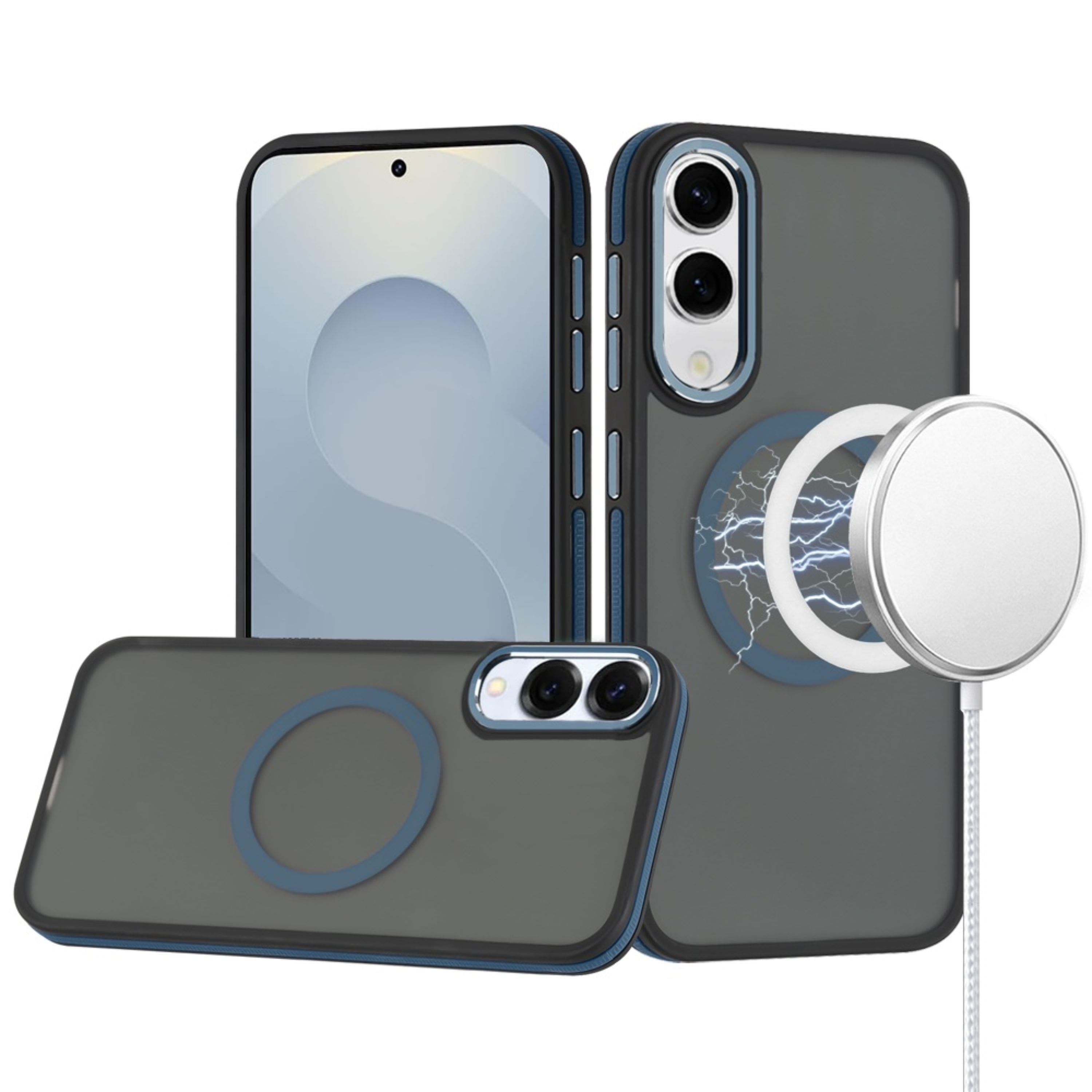 Kitcheniva - Magnetic Circle Soft Touch Cover Plus Tempered Glass For Samsung S25 Edge Blue - Black price history on PriceWatchPro