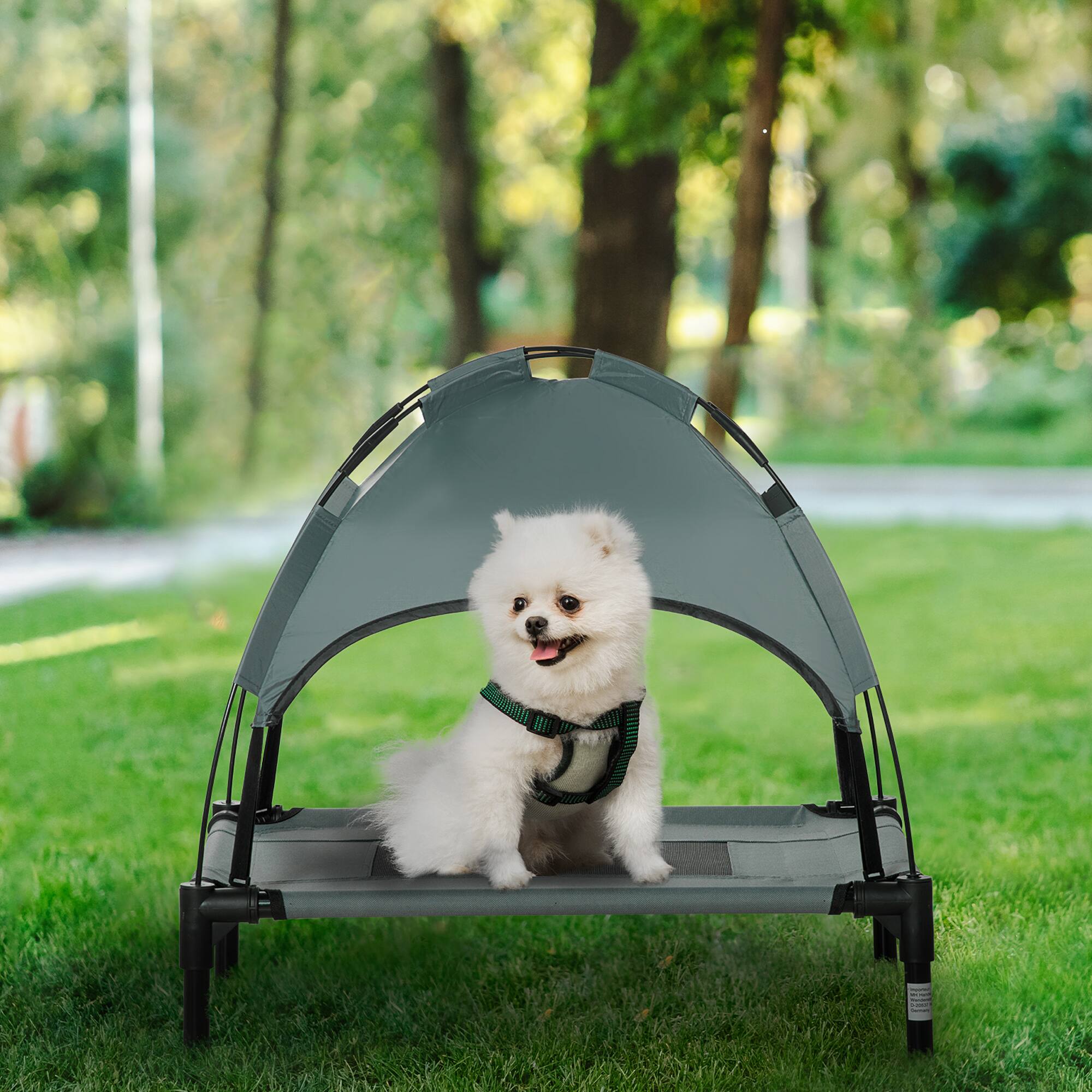 Angle. Pawhut - Elevated Dog Bed with Removable Canopy, Outdoor Dog Cot with UV Protection Canopy Shade, 24 inch Pet Bed for Camping - Grey.