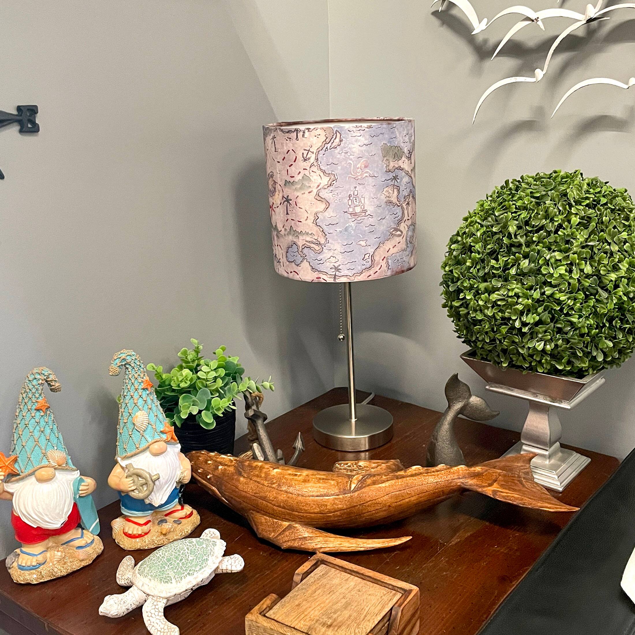 Alt View 4. Zeckos - Decorative Treasure Map Brushed Nickel Accent Lamp Coastal Pirate Beach Decor - Multicolored.