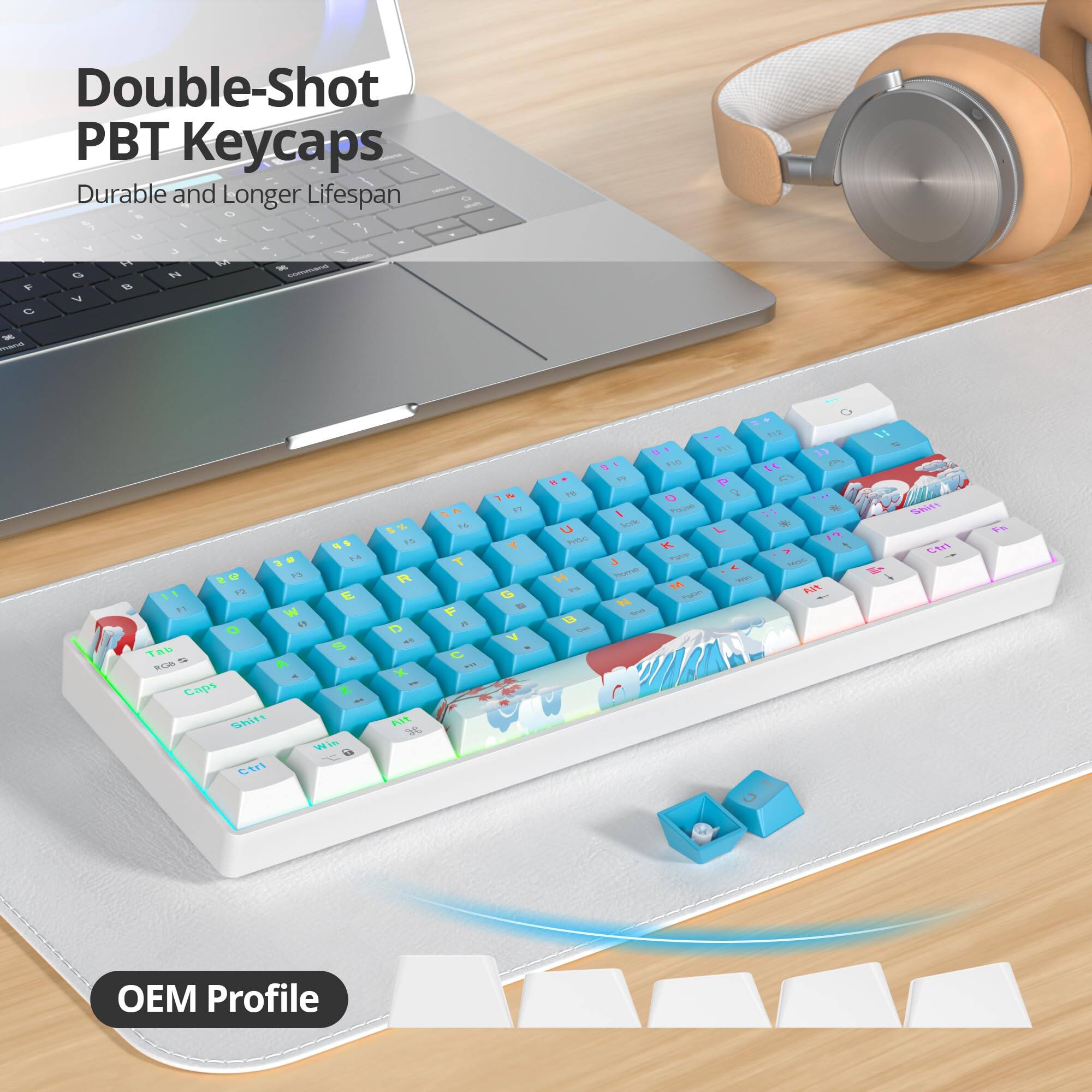 Double-Shot PBT Keycaps  
Durable and Longer Lifespan  

OEM Profile