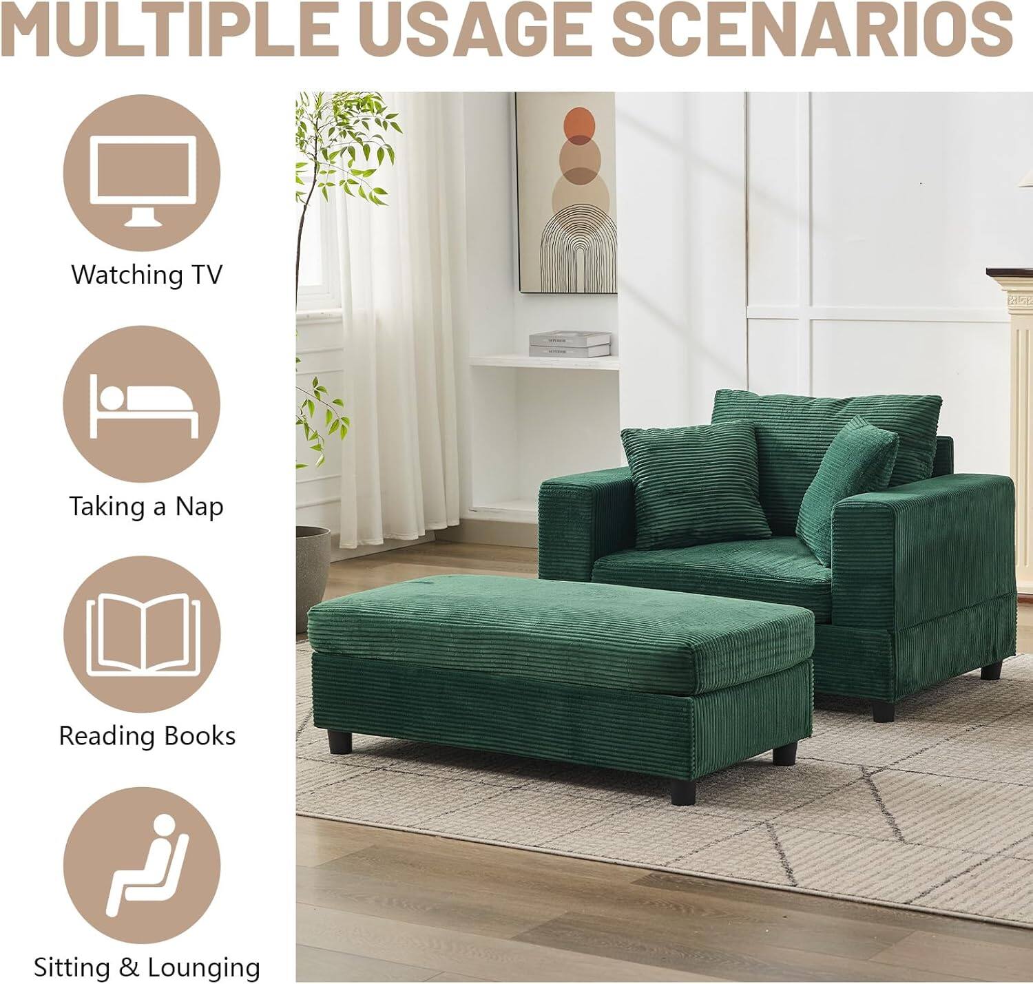 MULTIPLE USAGE SCENARIOS

- Watching TV
- Taking a Nap
- Reading Books
- Sitting & Lounging