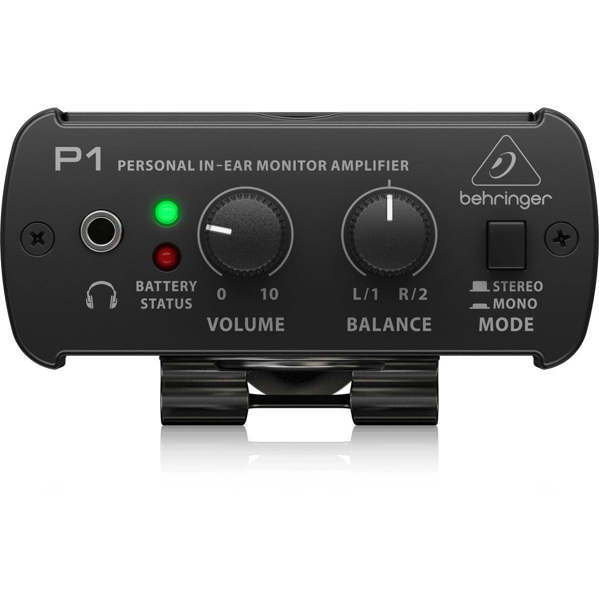 P1 PERSONAL IN-EAR MONITOR AMPLIFIER  
behringer  
BATTERY STATUS  
VOLUME 0-10  
L/1 R/2  
BALANCE  
STEREO MONO MODE