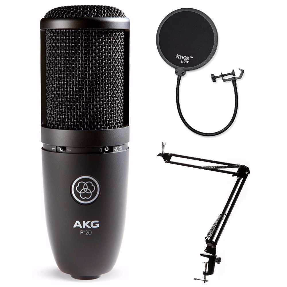 AKG - P120 High Performance Recording Microphone with Pop Filter & Boom Arm Bundle