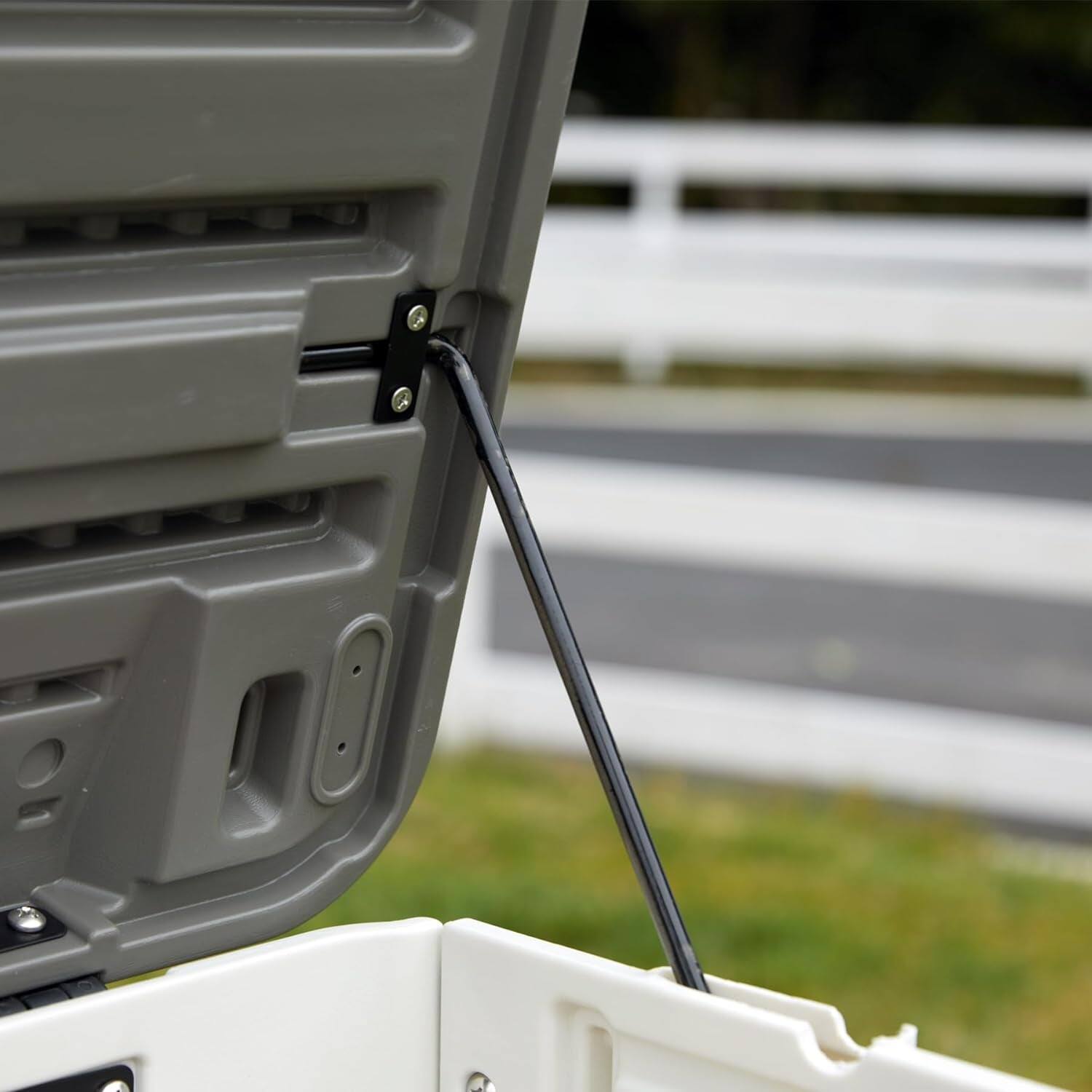 Alt View 6. Mondawe - 110 Gallons HDPE Hydraulic Lift Lockable Waterproof Outdoor Storage Box - White.