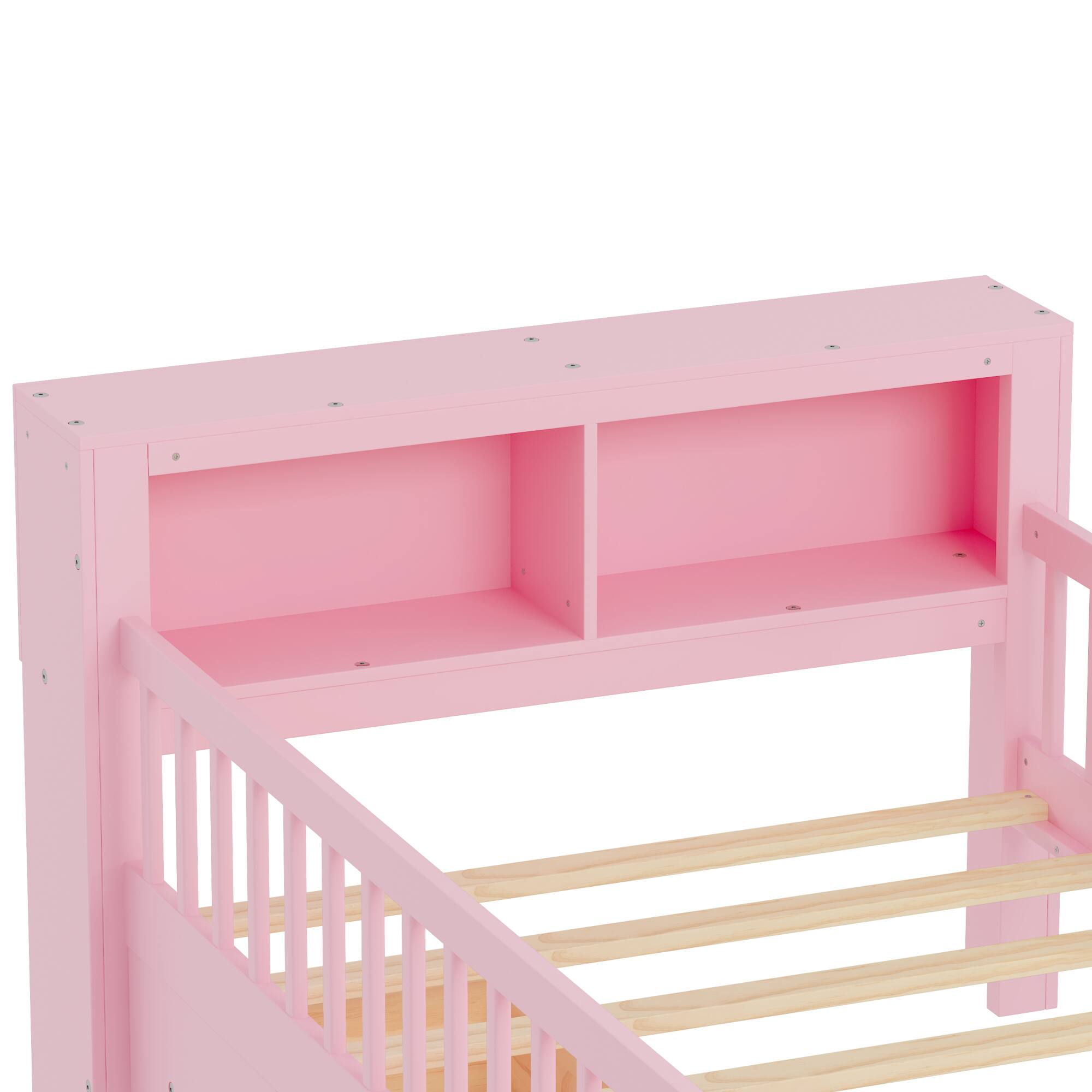 Alt View 8. GOODSILO - Twin Size Bed with Headboard Storage and Under-Bed Drawers Featuring Safety Guardrails - Pink.