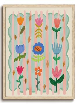 Hirose Alice - KISSFOX Whimsical Floral Canvas Wall Art Colorful Rainbow Oak Wood Framed Wall Art Cute Sweet Flowers - Cute Flower 12"x16" Wood Framed