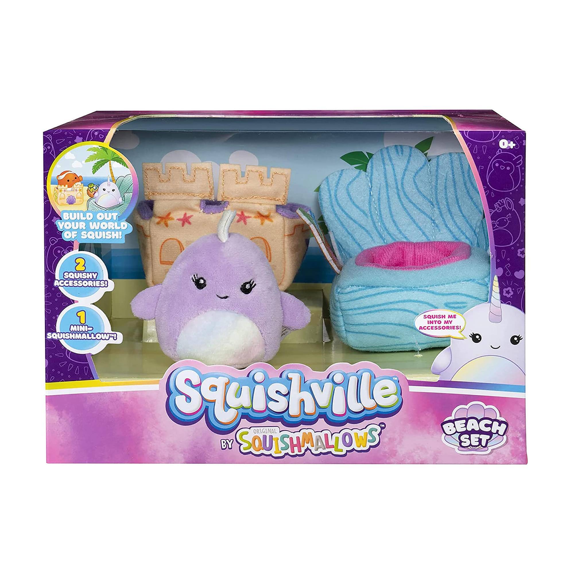BUILD OUT YOUR WORLD OF SQUISH!  
2 SQUISHY ACCESSORIES!  
1 MINI SQUISHMALLOW™  
Squishville BEACH ORIGINAL BY SOUIISHMALLOWS SET