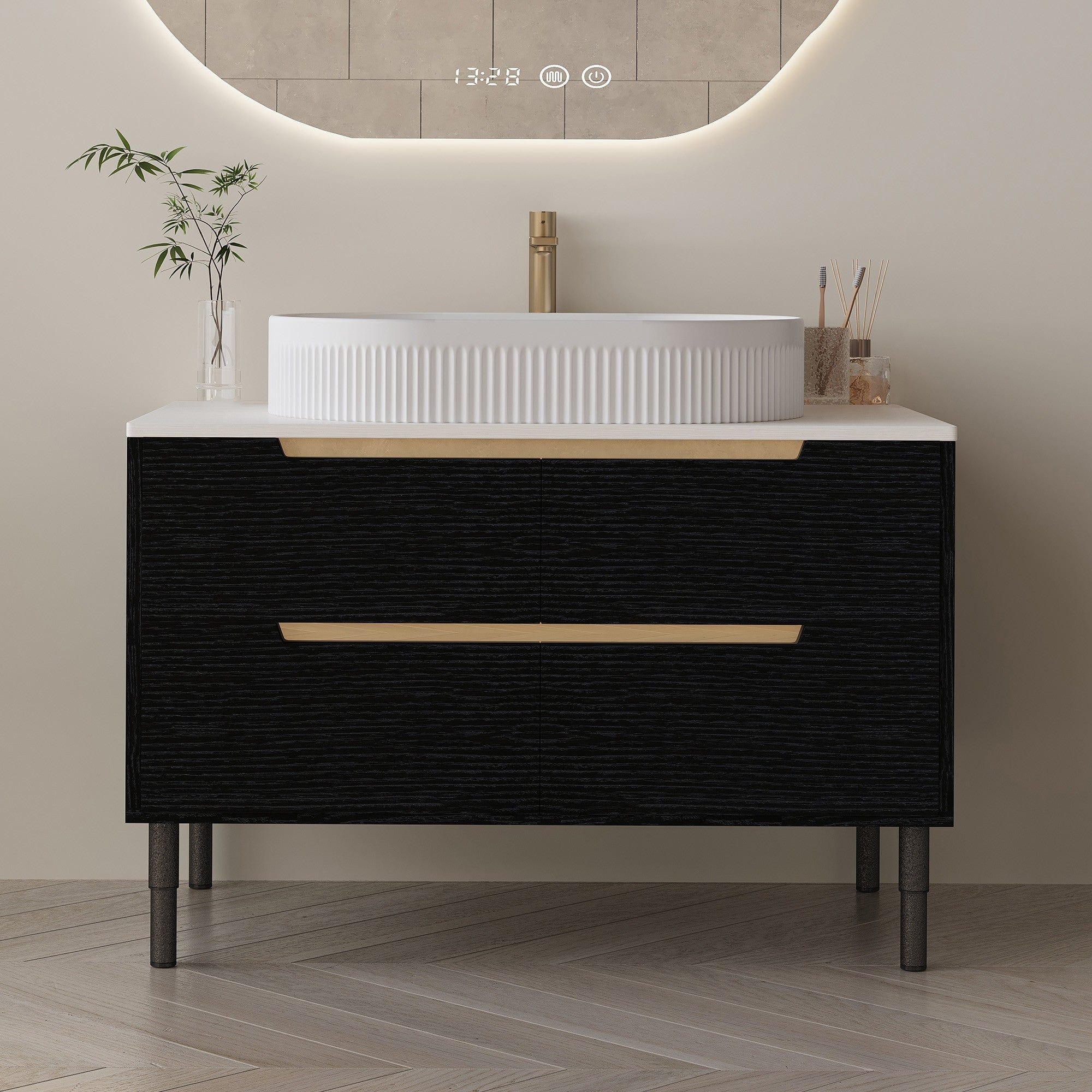 Boyel Living - 36 In Modern Bathroom Vanity Undermount Sink Sintered Stone Top Solid Wood - Black