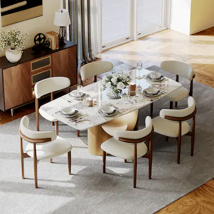 Front. POVISON - 71" Modern Minimalist Dining Table for 4-6, Gold Rectangular Glossy Sintered Stone Tabletop, Bronze Carbon Steel Base - Pandora Sintered Stone with Bronze.