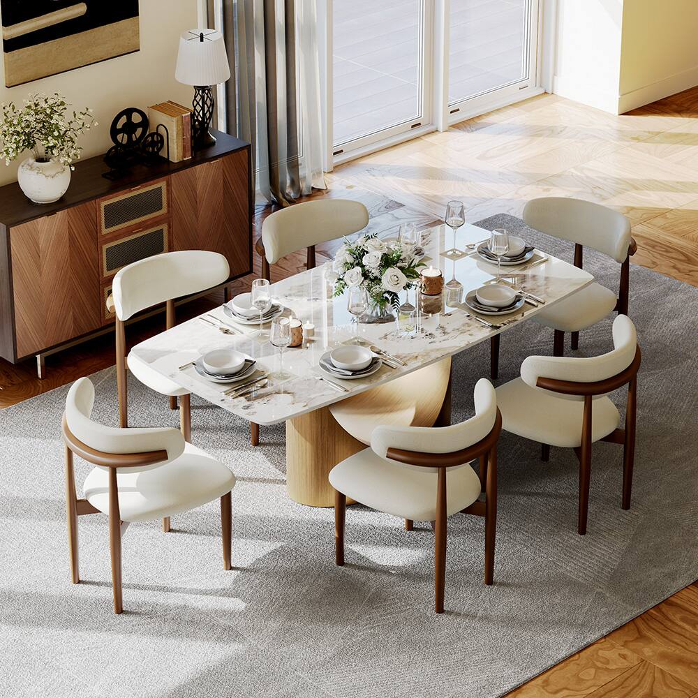 Front. POVISON - 71" Modern Minimalist Dining Table for 4-6, Gold Rectangular Glossy Sintered Stone Tabletop, Bronze Carbon Steel Base - Pandora Sintered Stone with Bronze.