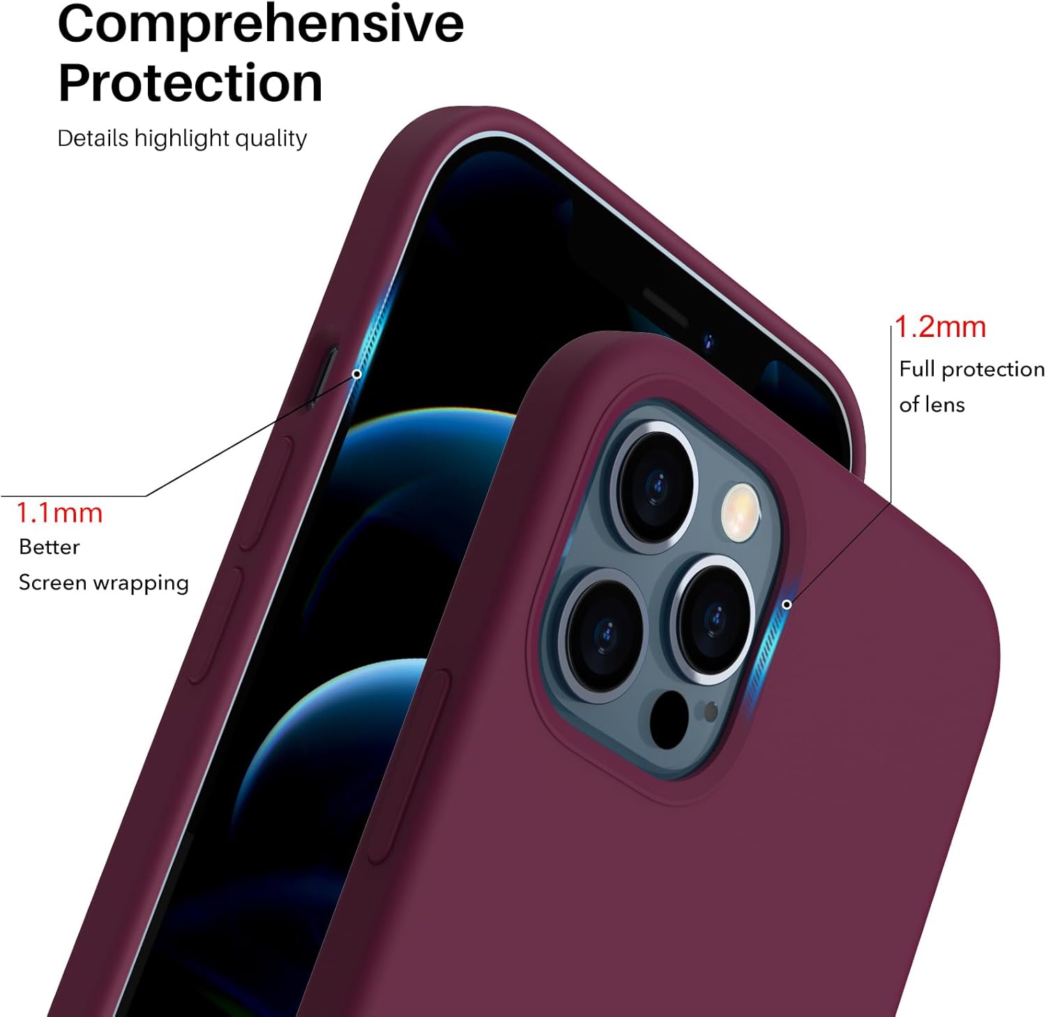Comprehensive Protection Details highlight quality 1.2mm Full protection of lens 1.1mm Better Screen wrapping