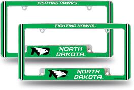 Rico Industries - North Dakota NCAA Fighting Hawks (Set of 2) Chrome Metal License Plate Frames with Bold Full Frame Design - Multi