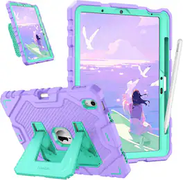 Fintie - Case for iPad Air 11-inch M4/M3/M2 (2026/2025/2024)/iPad Air 5th/4th Gen 10.9" Rugged Cover Built-in Kickstand - Purple/Green