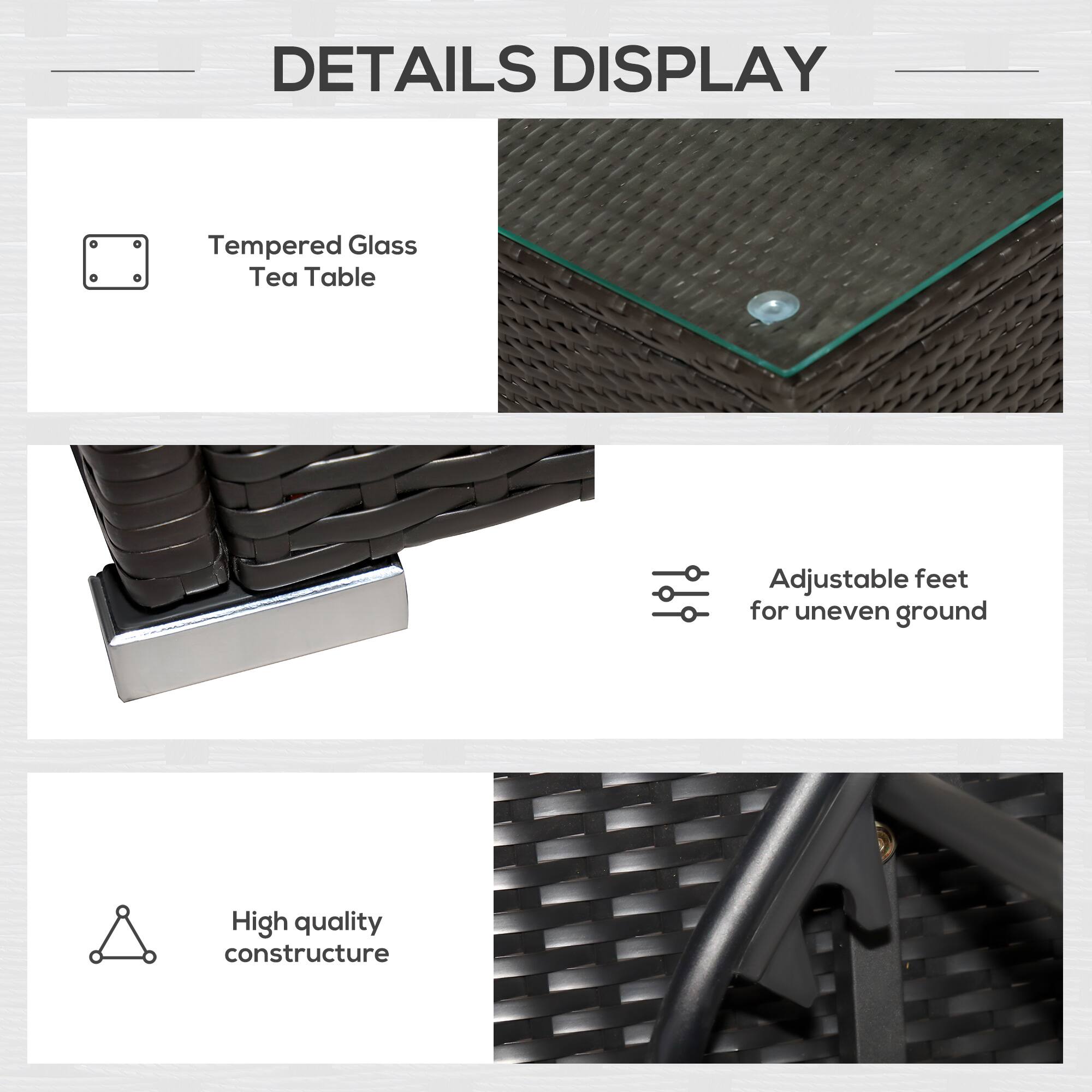 DETAILS DISPLAY

Tempered Glass Tea Table

Adjustable feet for uneven ground

High quality constructure