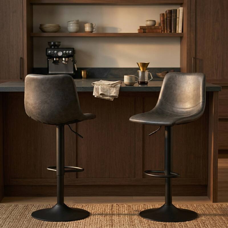 Alt View 2. LeisureMod - Tilbury Modern Adjustable Bar Stool with Footrest, 360-Degree Swivel Hydraulic Counter Height Stool - Charcoal Black.