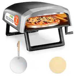 NutriChef - Outdoor Pizza Oven, 360° Rotating Stone, Adjustable Heat, Includes Peel, Cover & Hose - NCPIZRT44 - Black