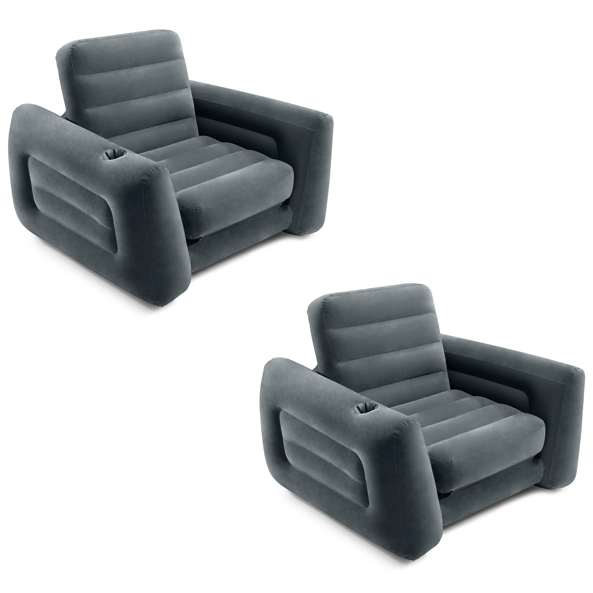 Front. Intex - INTEX Inflatable Pull Out Sofa Chair Sleeper/Twin Sized Air Mattress (2 Pack) - Charcoal.