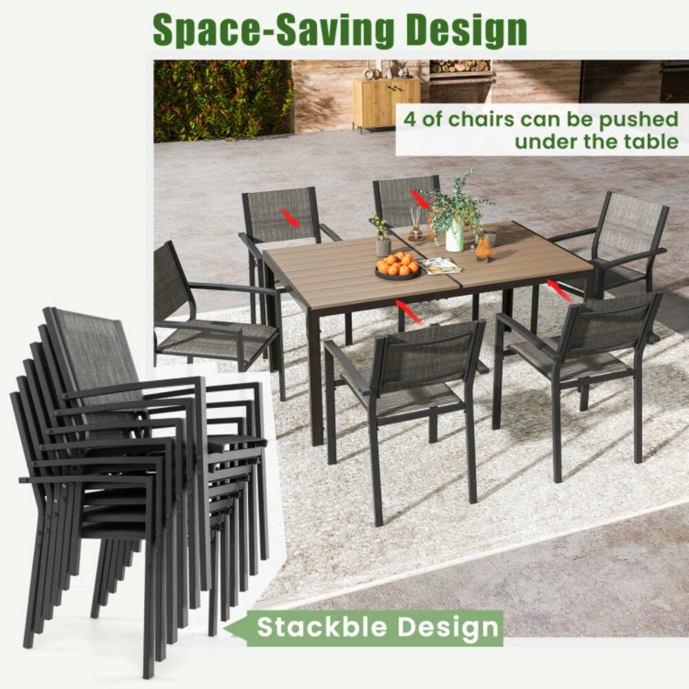 Space-Saving Design  
4 of chairs can be pushed under the table  

Stackable Design