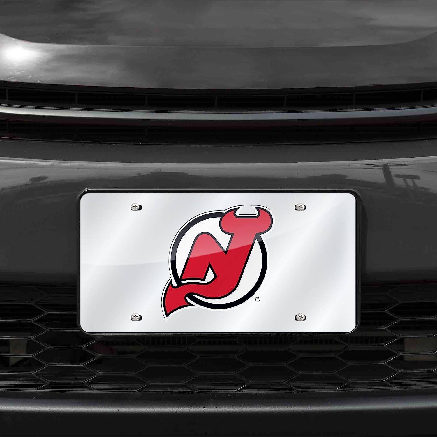 Alt View 1. Rico Industries - New Jersey Devils NHL Logo Mirror Look LASER License Plate - Multi.