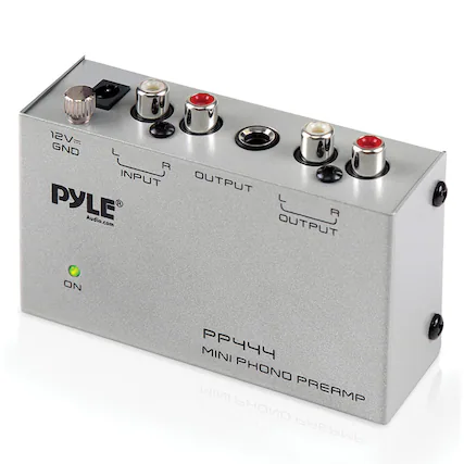 PYLE
Audio.com
12V GND
INPUT
OUTPUT
PP444
MINI PHONO PREAMP
ON