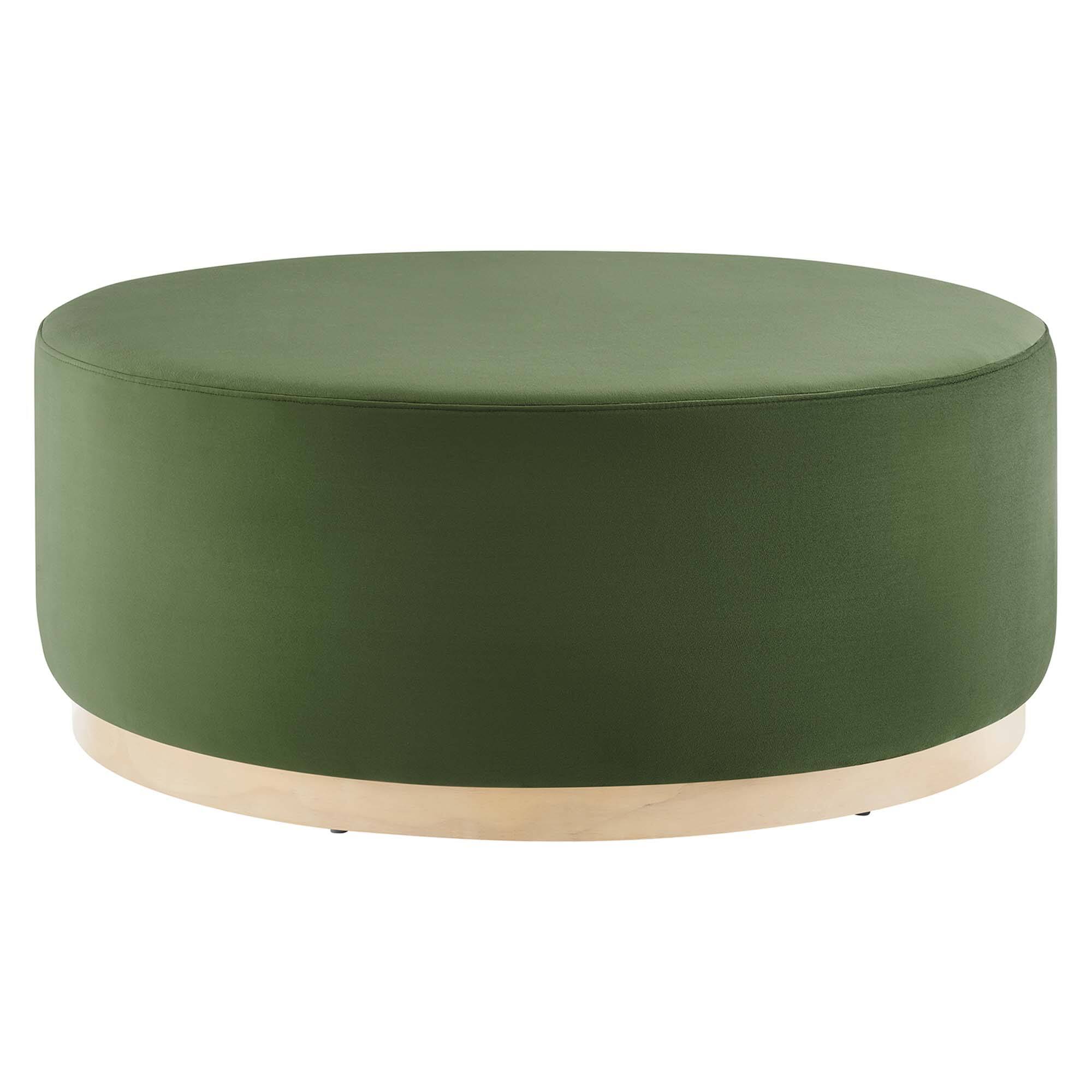 Angle. Modway - Tilden Large 38" Round Performance Velvet Upholstered Ottoman by Modway - Moss Green Natural.