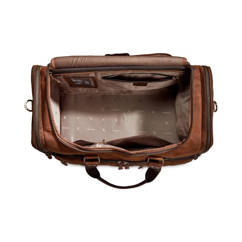 Left. Luxorro - Leather Duffel Bag For men. 22 Inch - Dark Brown.