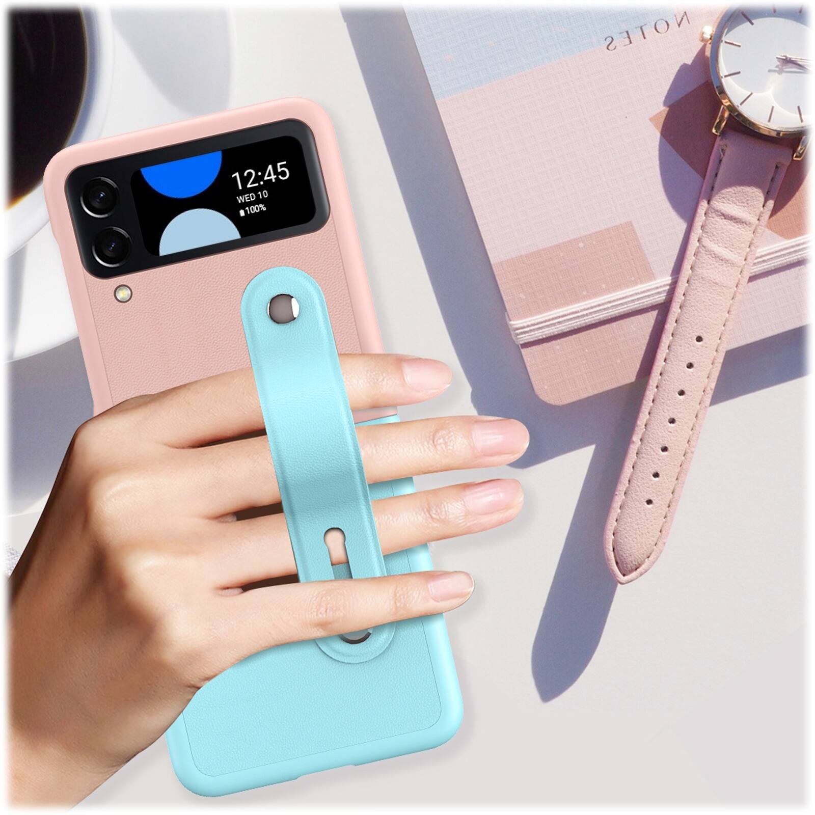 Alt View 14. SaharaCase - FingerGrip Series Case with Strap for Samsung Galaxy Z Flip4 - Pink/Ice Blue.