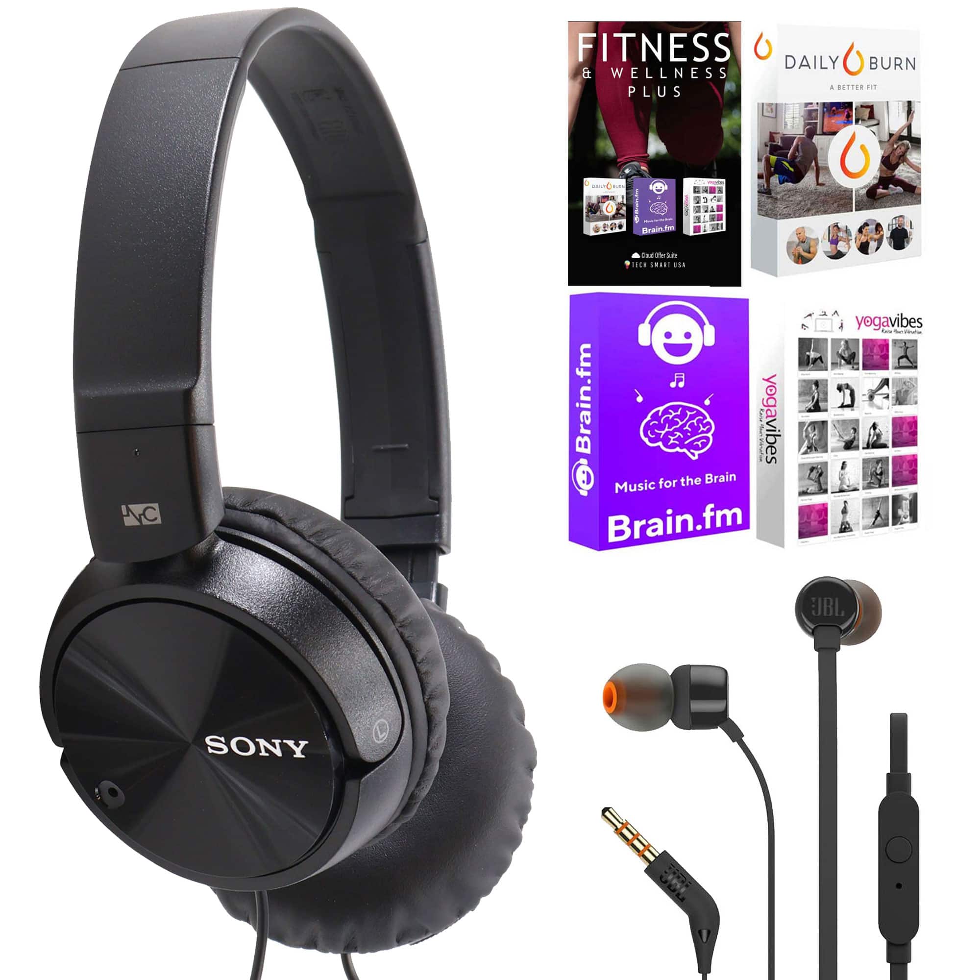 Sony - MDR-ZX110NC Noise-Canceling On-Ear Headphone + In Ear Headphones + Software - Black