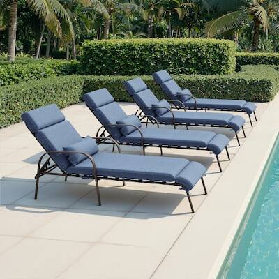 Alt View 8. Crestlive Products - Crestlive Products Brown Metal Frame Stationary Chaise Lounge Chair Dark Blue Cushioned Seat - Dark Blue.