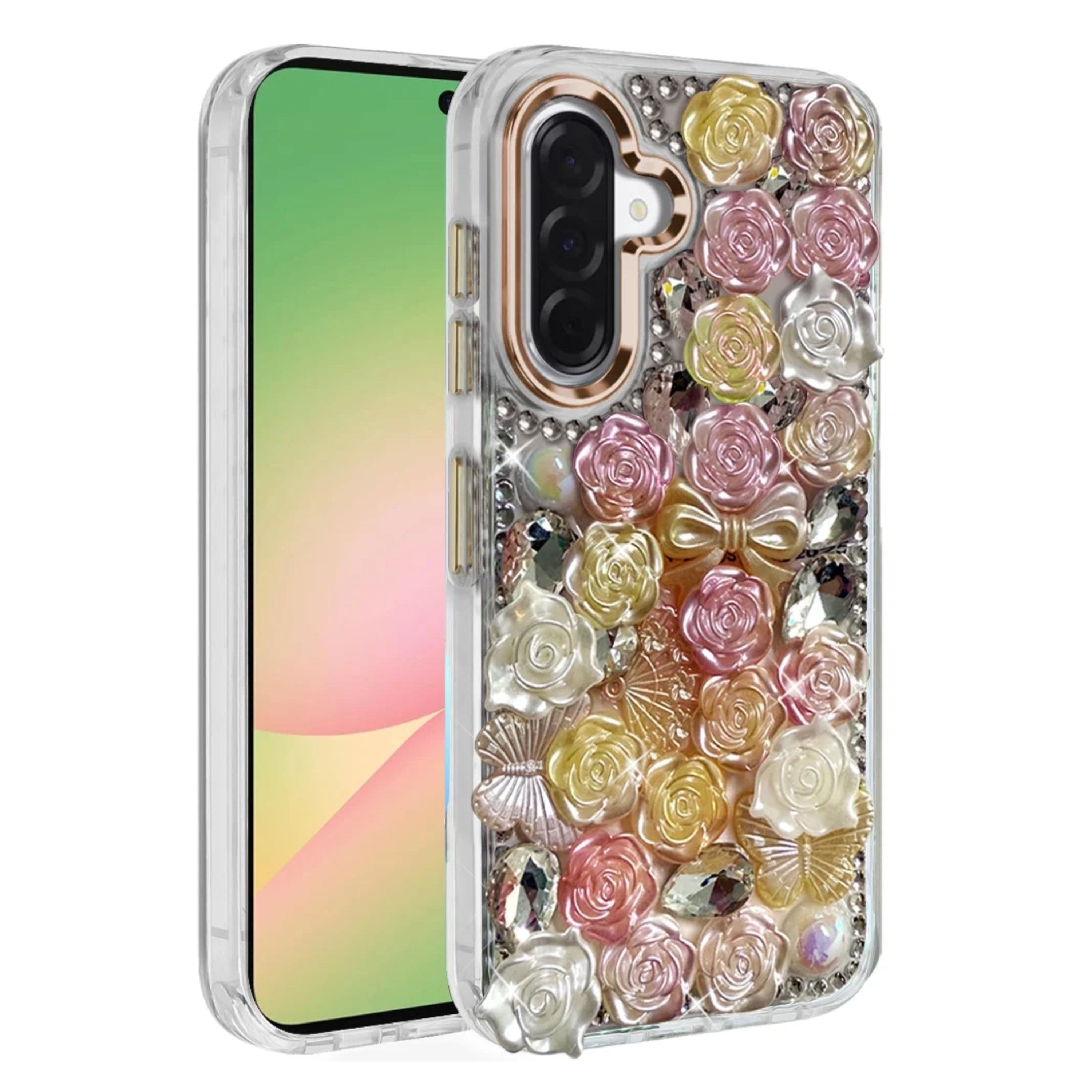 Kitcheniva - Roses Arrangement 3D Bling Design Phone Case With Tempered Glass For Samsung Galaxy A57 5G - Orange price history on PriceWatchPro