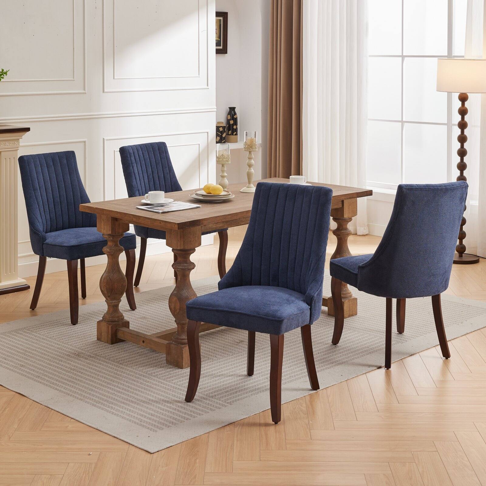 Front. Lirago - Dining Room Chairs Set of 2 Upholstered Fabric Accent Chairs with High Back Blue 37.6"H x 18.9"D x 19.7"W - Blue.