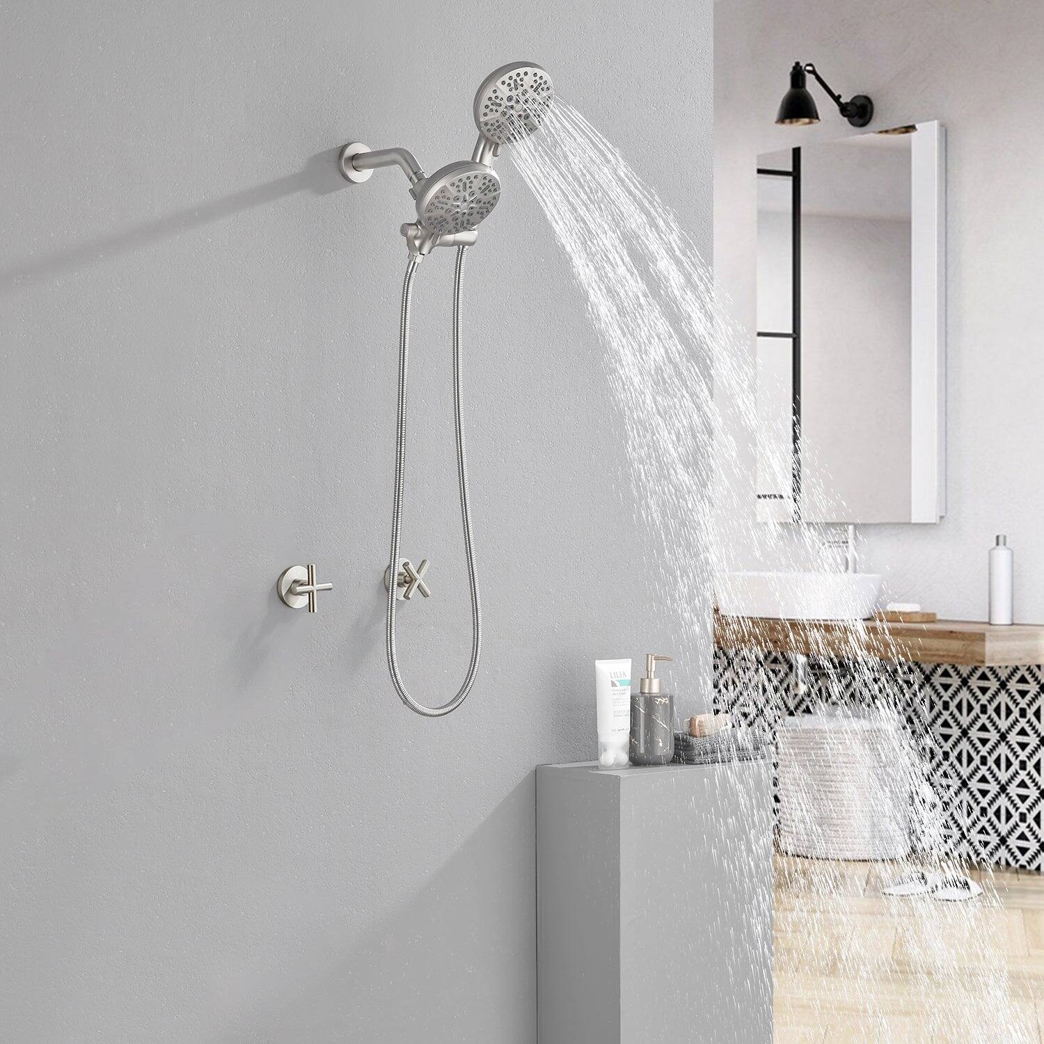 Alt View 3. Boyel Living - Brushed Nickel Shower Set with Dual Handle Control and 7 Function Dual Shower Heads - Brushed Nickel.