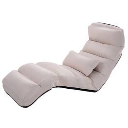 Costway - Folding Lazy Sofa Chair Stylish Sofa Couch Beds Lounge Chair W/Pillow New - Beige