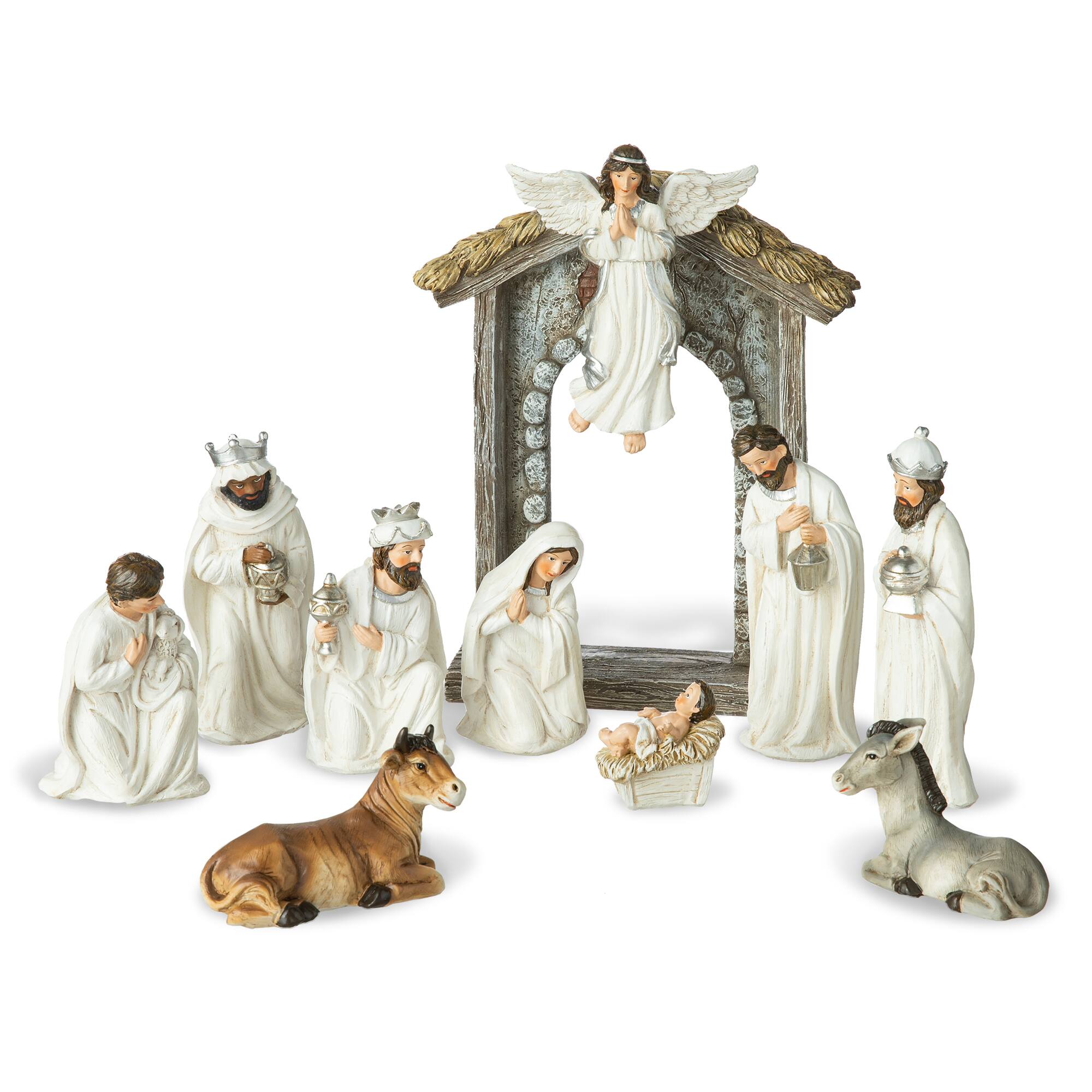 Angle. Glitzhome - 11pcs Resin Nativity Figurine Set (KD) - Ivory.