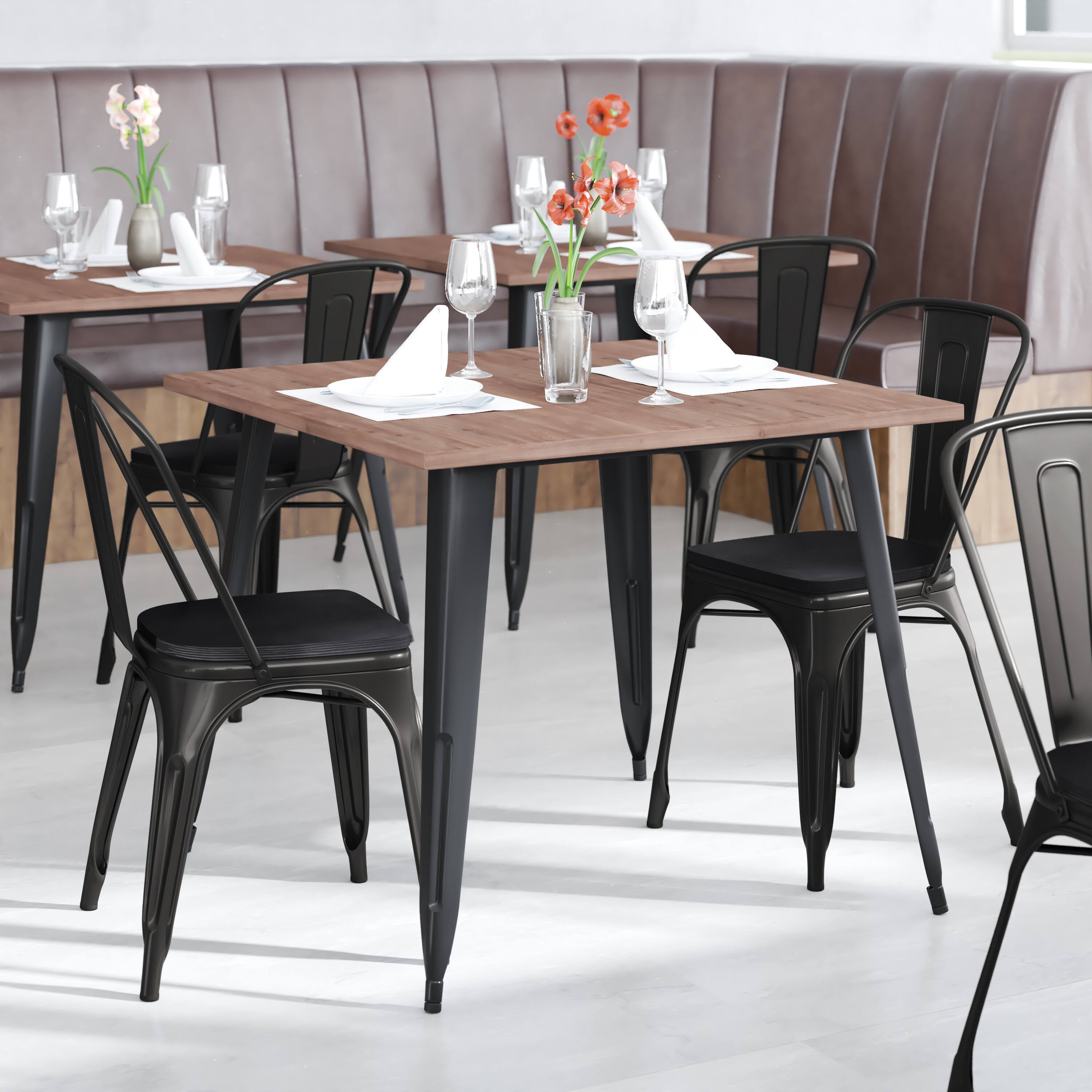 Alt View 1. Emma + Oliver - Perth Metal Stacking Dining Chairs with Poly Resin Seats for Indoor/Outdoor Use - Black Seat/Black Frame.