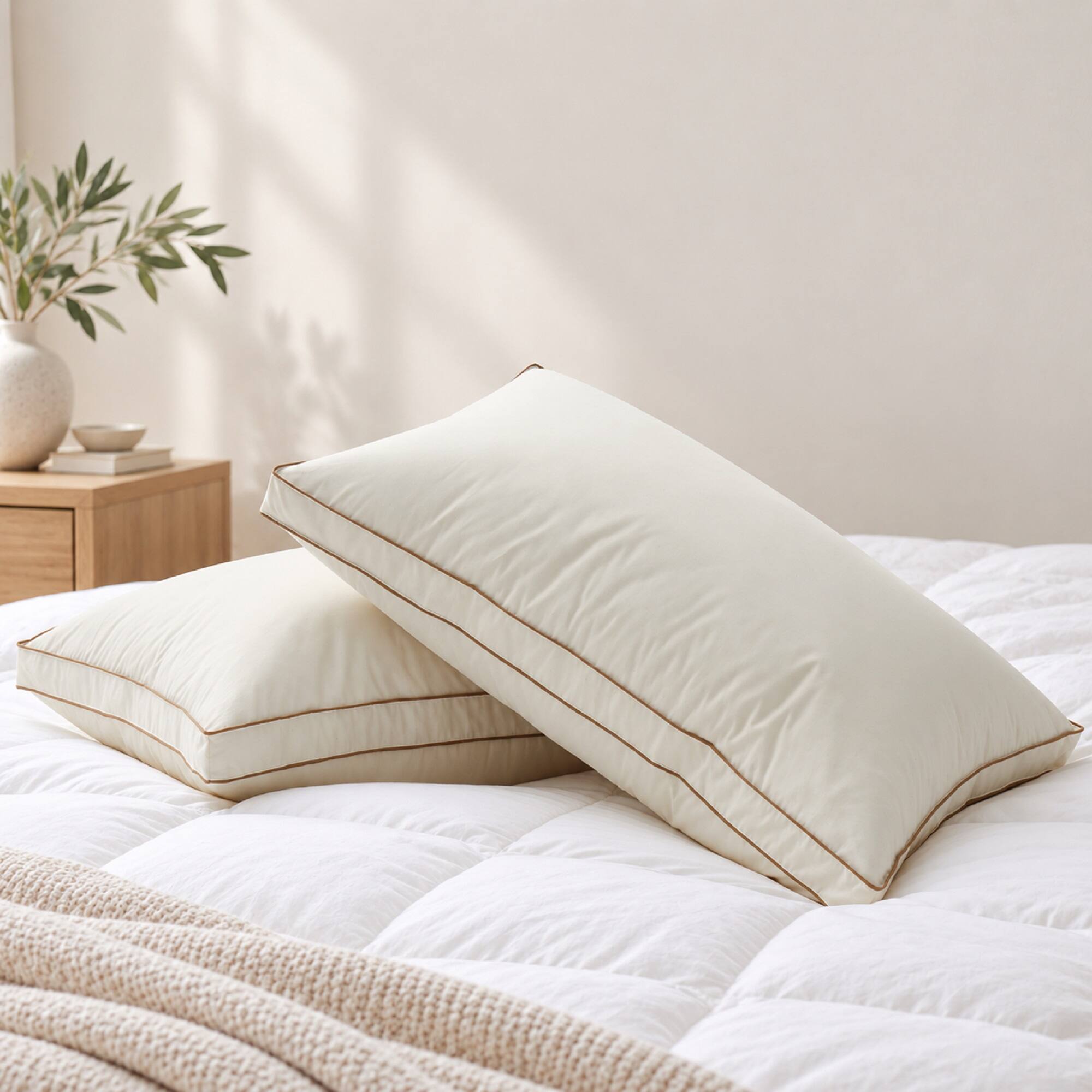 Angle. Peace Nest - Peace Nest 300TC Organic Cotton Gusseted White Down Bed Pillow Medium Firm - Off-white.