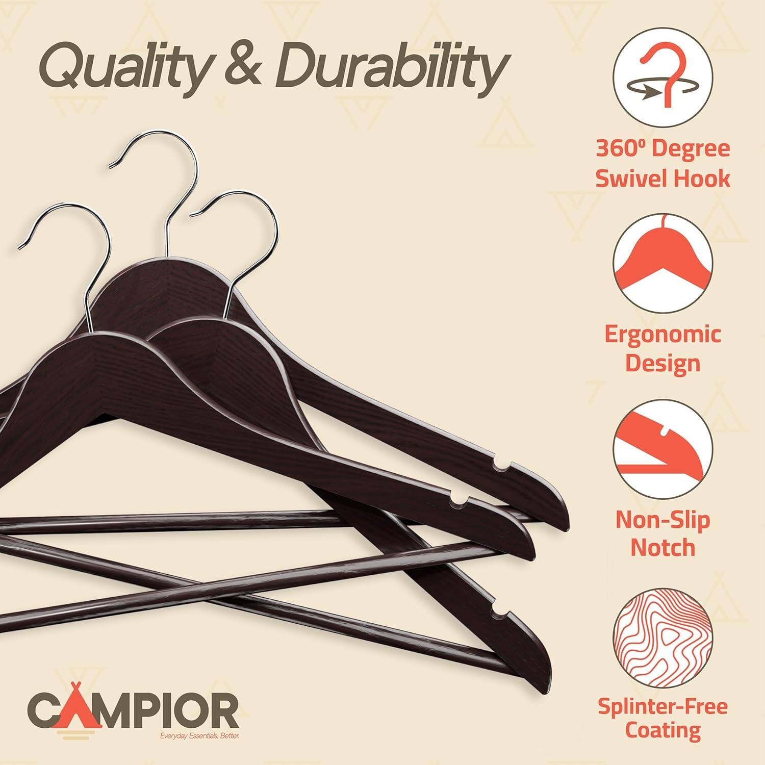 Quality & Durability
360 Degree Swivel Hook
Ergonomic Design
Non-Slip Notch
Splinter-Free Coating
CAMPIOR Everyday Essentiols detter