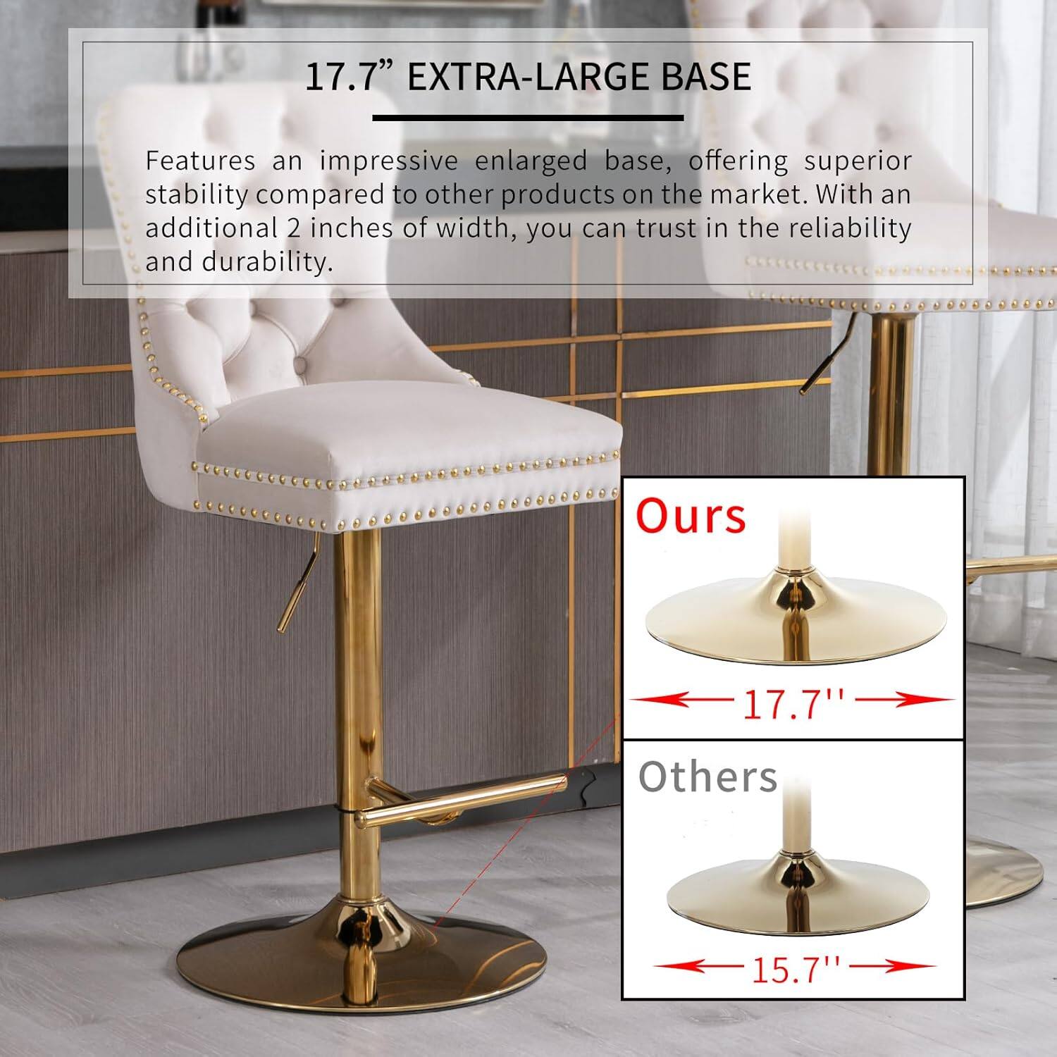 17.7" EXTRA-LARGE BASE

Features an impressive enlarged base, offering superior stability compared to other products on the market. With an additional 2 inches of width, you can trust in the reliability and durability.

Ours: 17.7"
Others: 15.7"